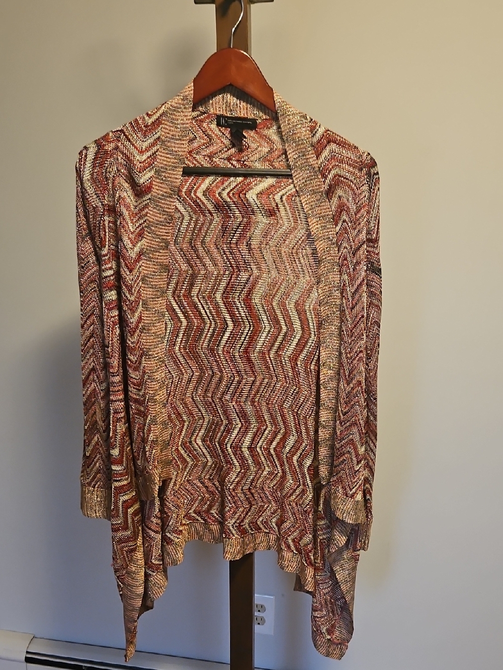 INC International Concepts Womens  Red Multi Zigzag Open Front Shawl